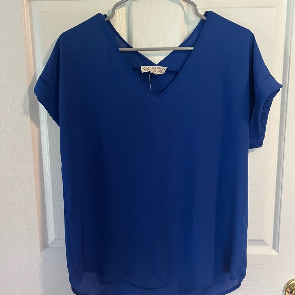 Pink Rose Blue Dolman Sleeve Blouse